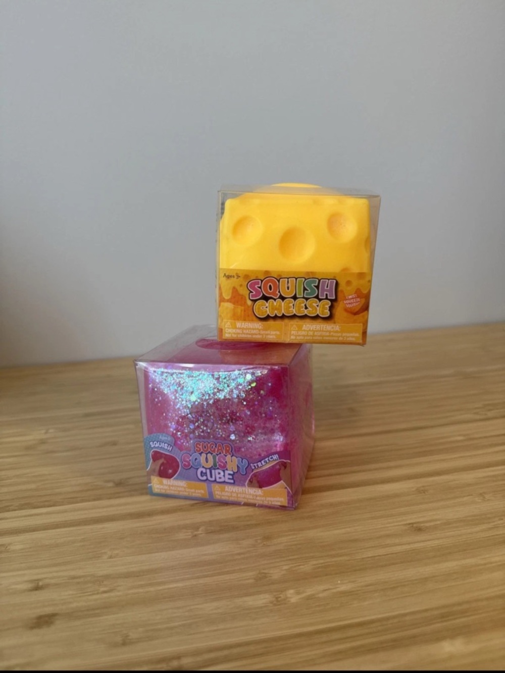 Squish Cheese & Sparkle Glitter Squishy Cube Set - Yellow & Pink